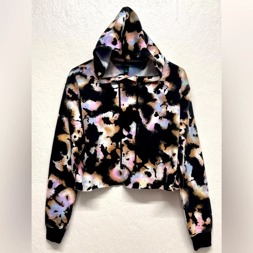 𝅺WILD Fable Women's Hoodie Cropped Hoodie - Black Multi Tie Dye - Picture 4 of 12